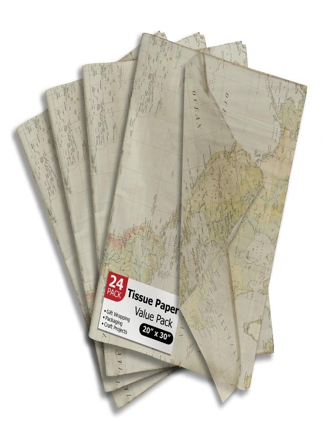 Pro Supply Global Map Printed Tissue Paper for Gift Bags or Boxes and Wrapping - Traveling Bulk Decorative Art Tissue Paper for Packaging and Gifting | 24 Sheets 20" x 30" - Image 1